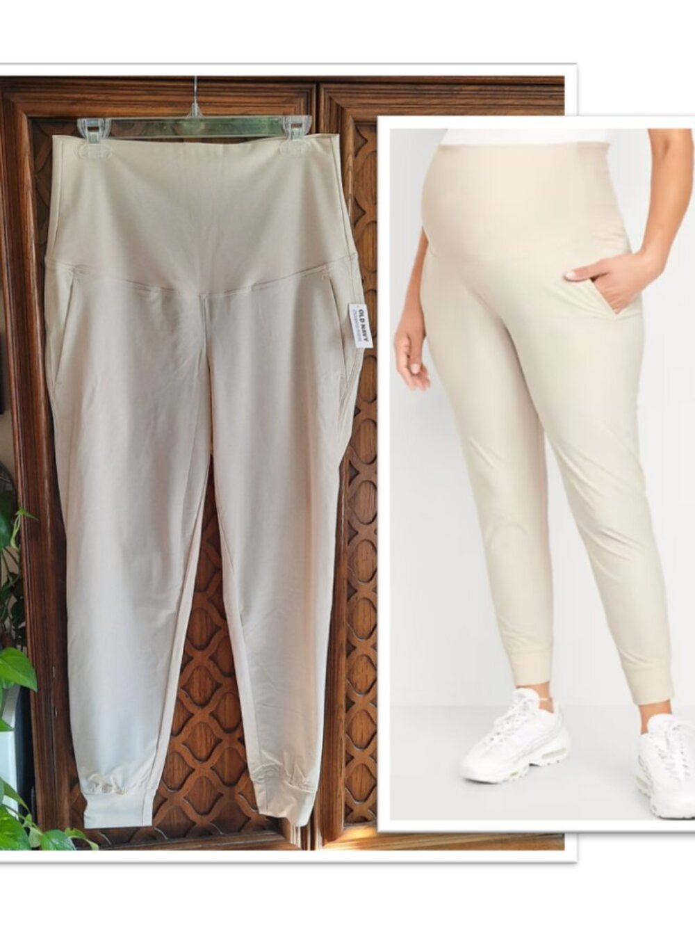 OLD NAVY Maternity SleekTech Rollover Waist Joggers NWT! - Cream, Size S